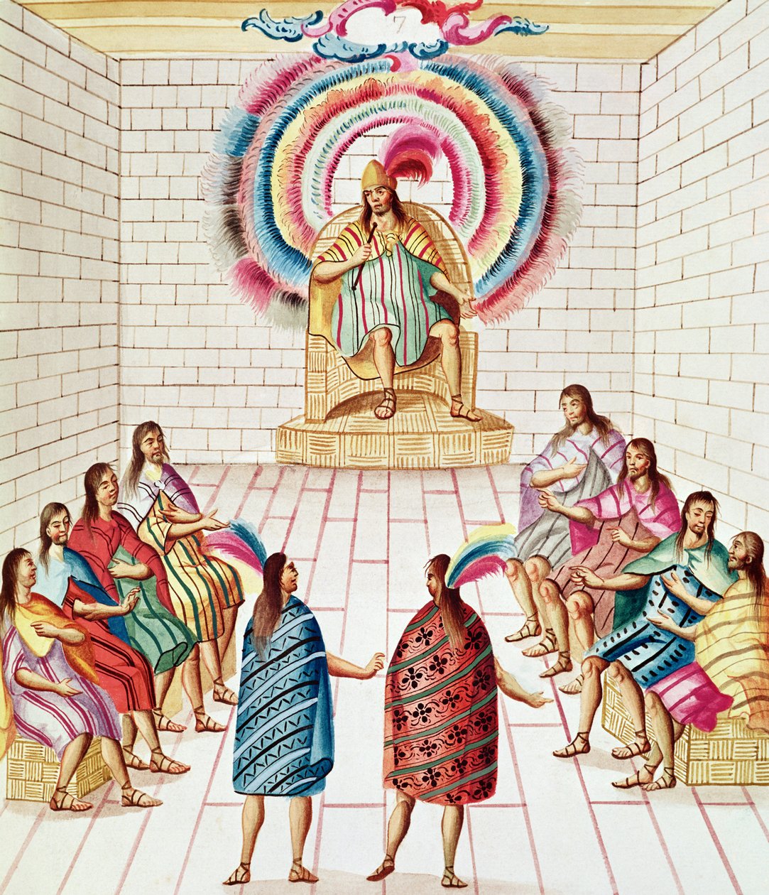 Tome 3 fol. 7, Montezuma II a jeho rada, z 