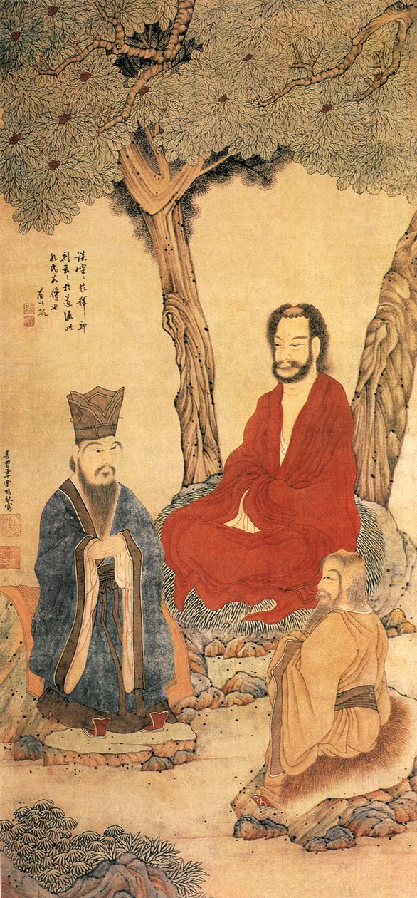 Konfucius a Lao Tseu, dynastie Ming (inkoust a barva na papíře) od Ding Yunpeng