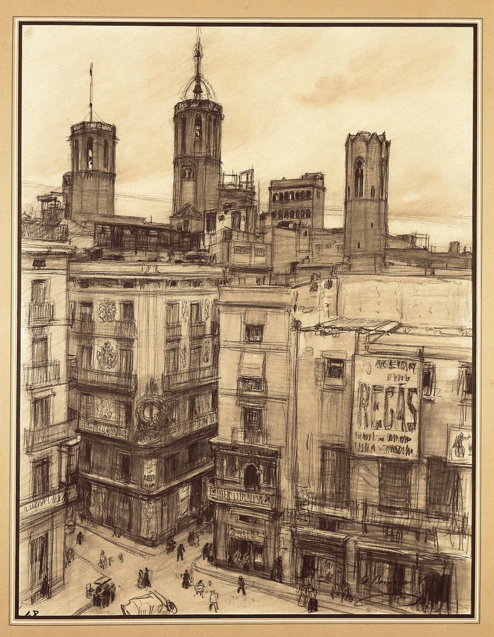 Náměstí andělů, Barcelona (kresba) od Dionisio Baixeras Verdaguer