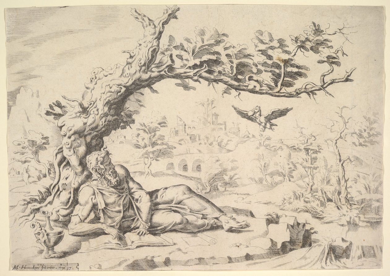Elijah Fed by Ravens, 1549. od Dirck Volkertsen Coornhert