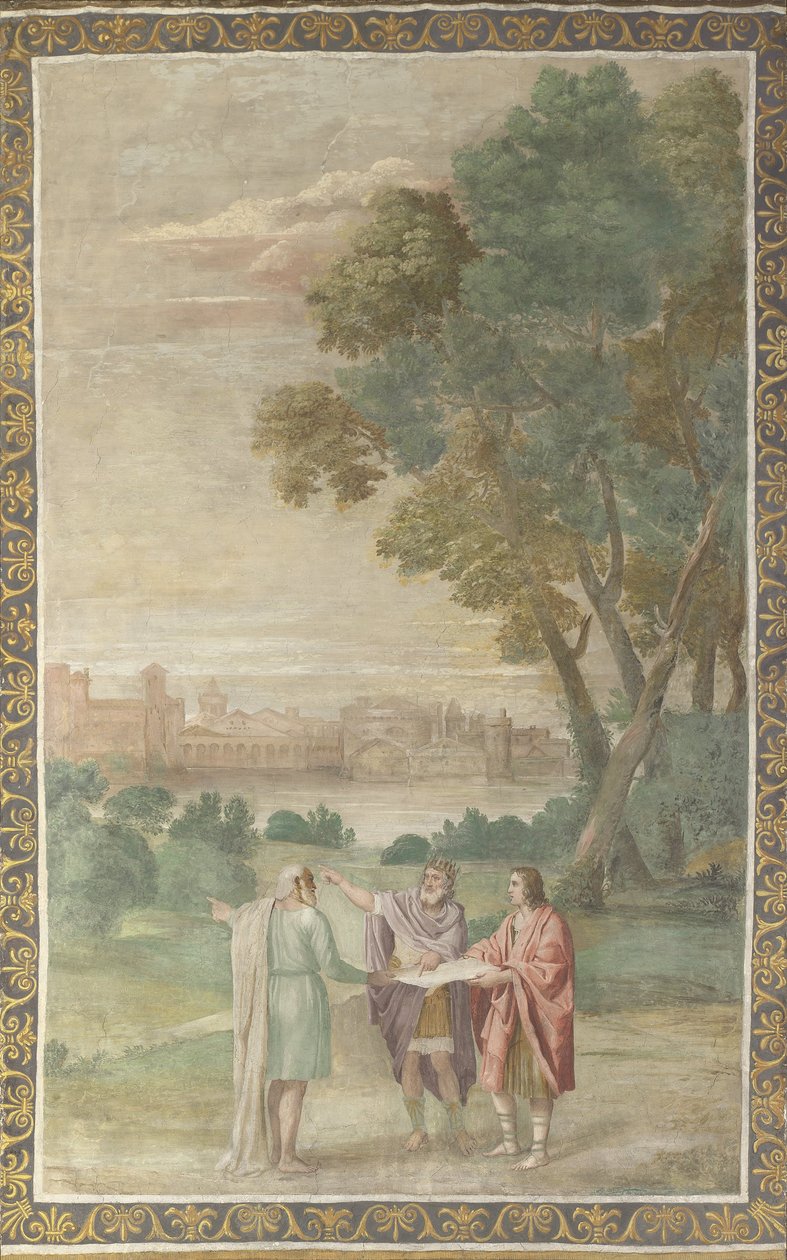Apollo a Neptun radí Laomedonovi ohledně stavby Tróje od Domenichino