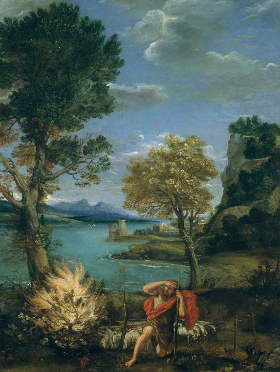Krajina s Mojžíšem a hořícím keřem, 1610-16. od Domenichino