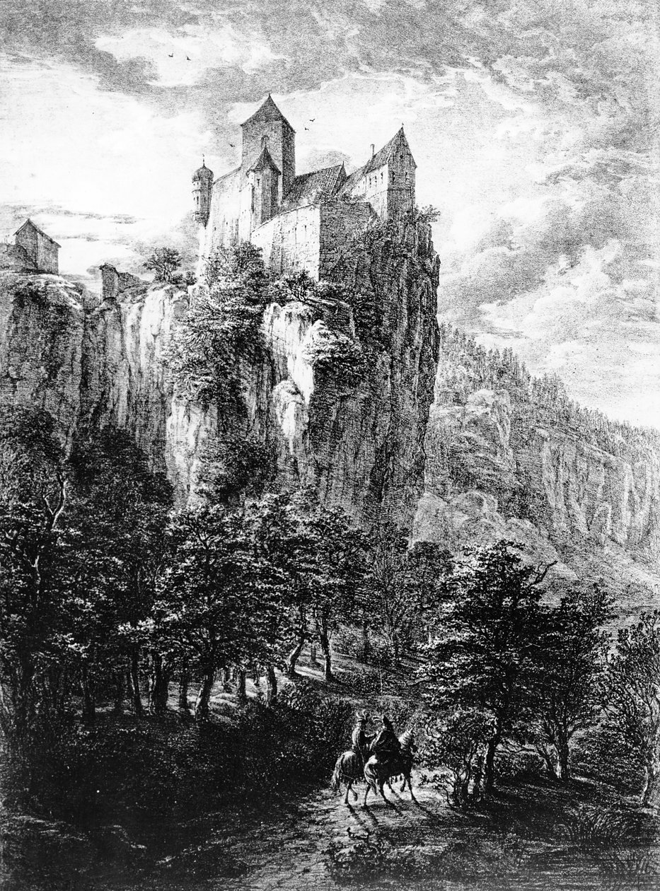Schloss Prunn in Altmuhlthal, tisk Friedrich Wilhelm Bollinger, 1818 od Domenico Quaglio
