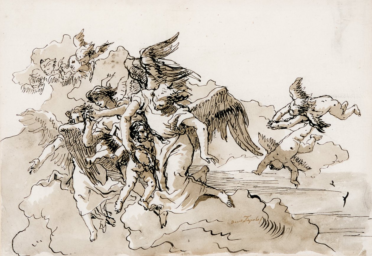 Létající andělé a Putti od Domenico Tiepolo