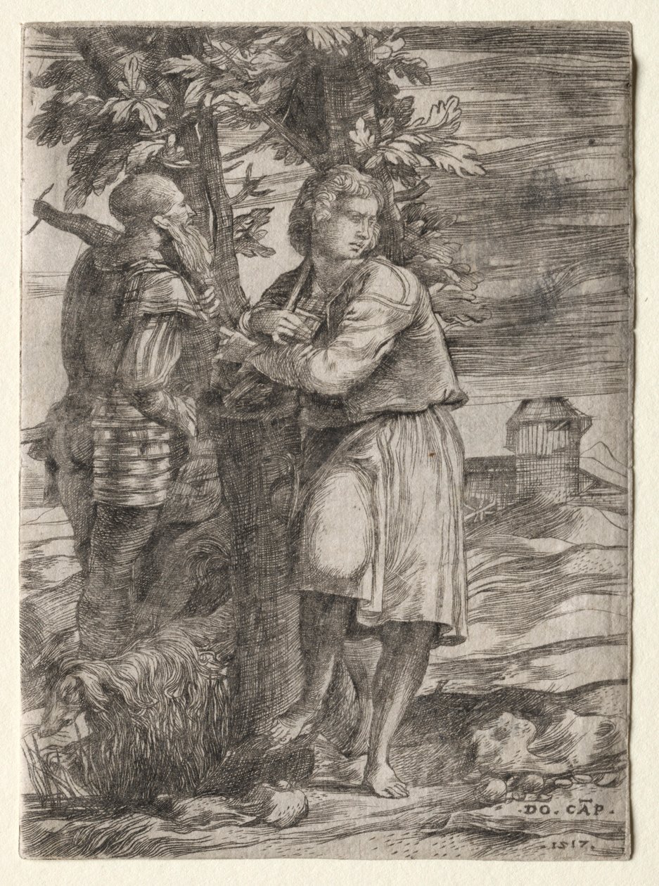 Pastýř a starý válečník, 1517. od Domenico Campagnola