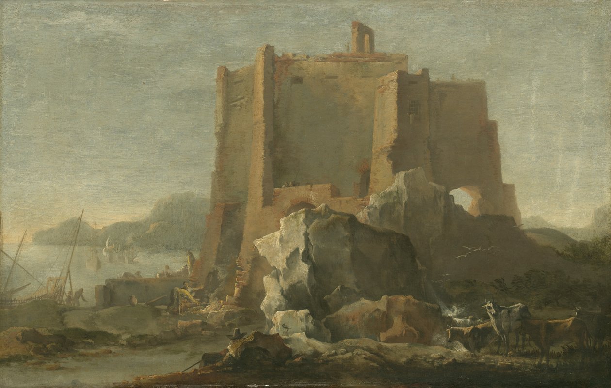 Krajina se skálou a pevností, cca 1640-50 od Domenico Gargiulo