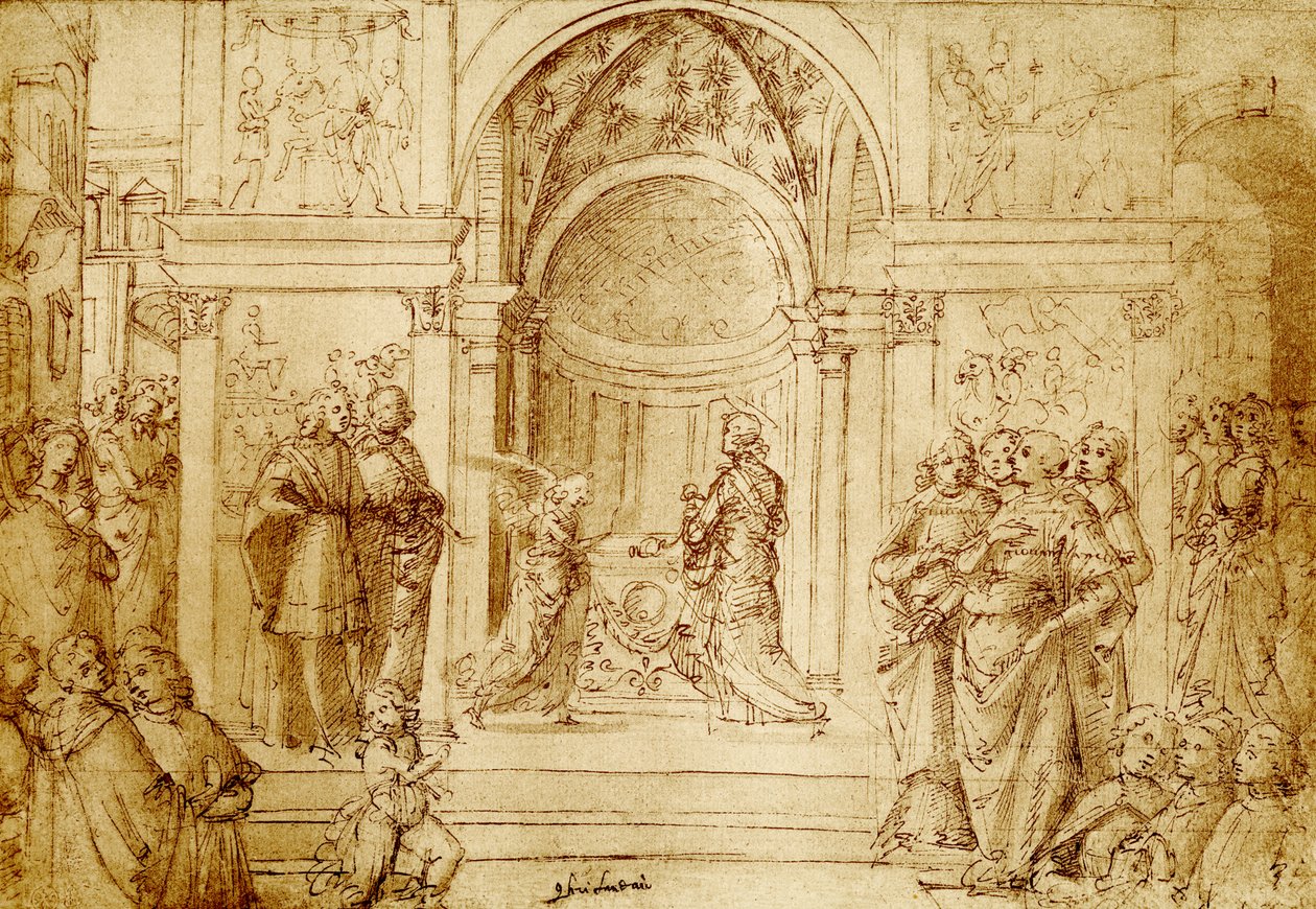 Anděl se zjevuje Zachariášovi v chrámu od Domenico Ghirlandaio