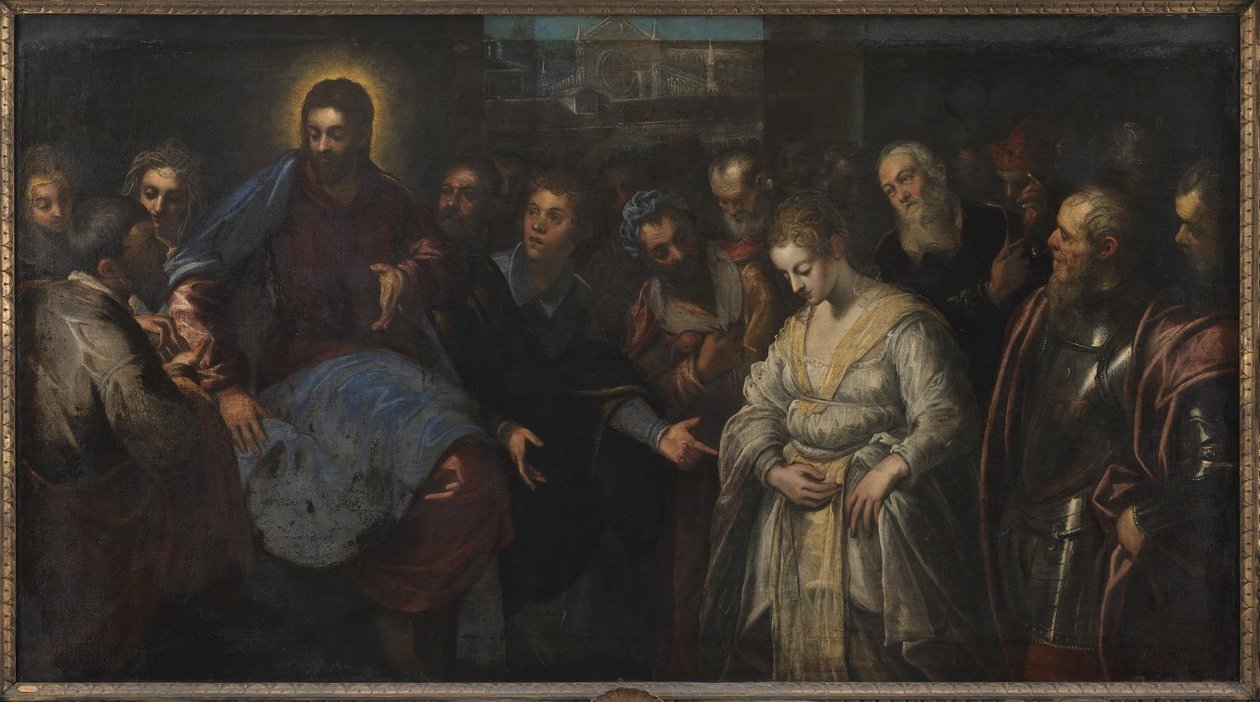 Kristus a cizoložnice od Domenico Tintoretto