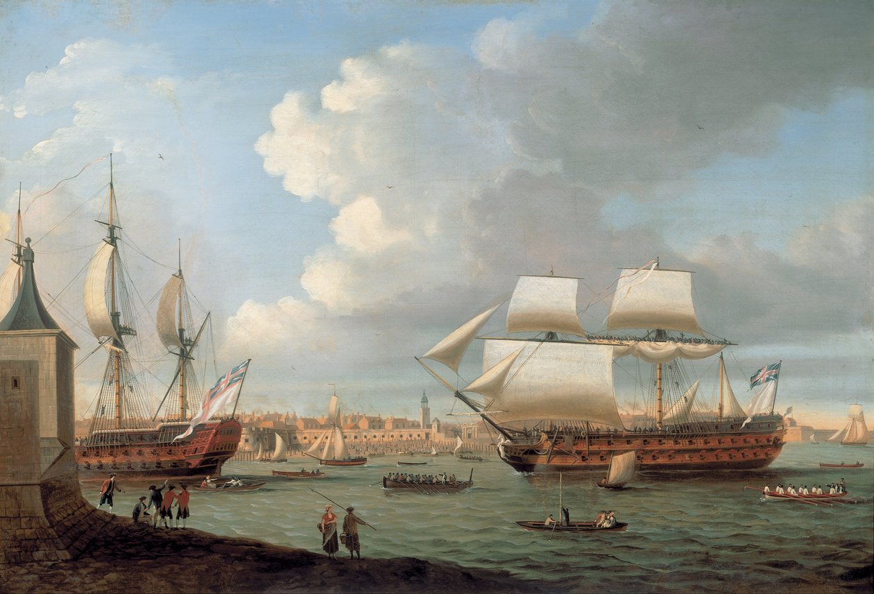 Foudroyant a Pegasus vstupující do přístavu Portsmouth, 1782 od Dominic Serres