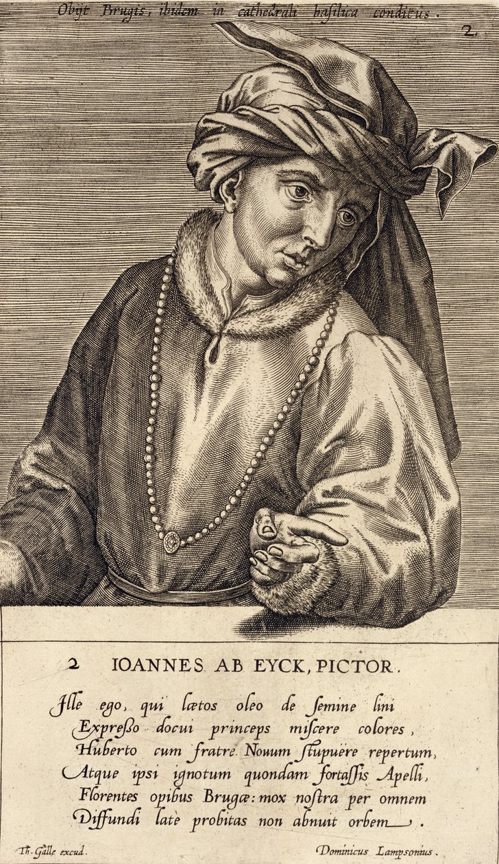 Portrét Jana van Eycka (asi 1390-1441), 2. deska ze série portrétů umělců, vyryl Theodor Galle (1571-1633) od Dominicus Lampsonius