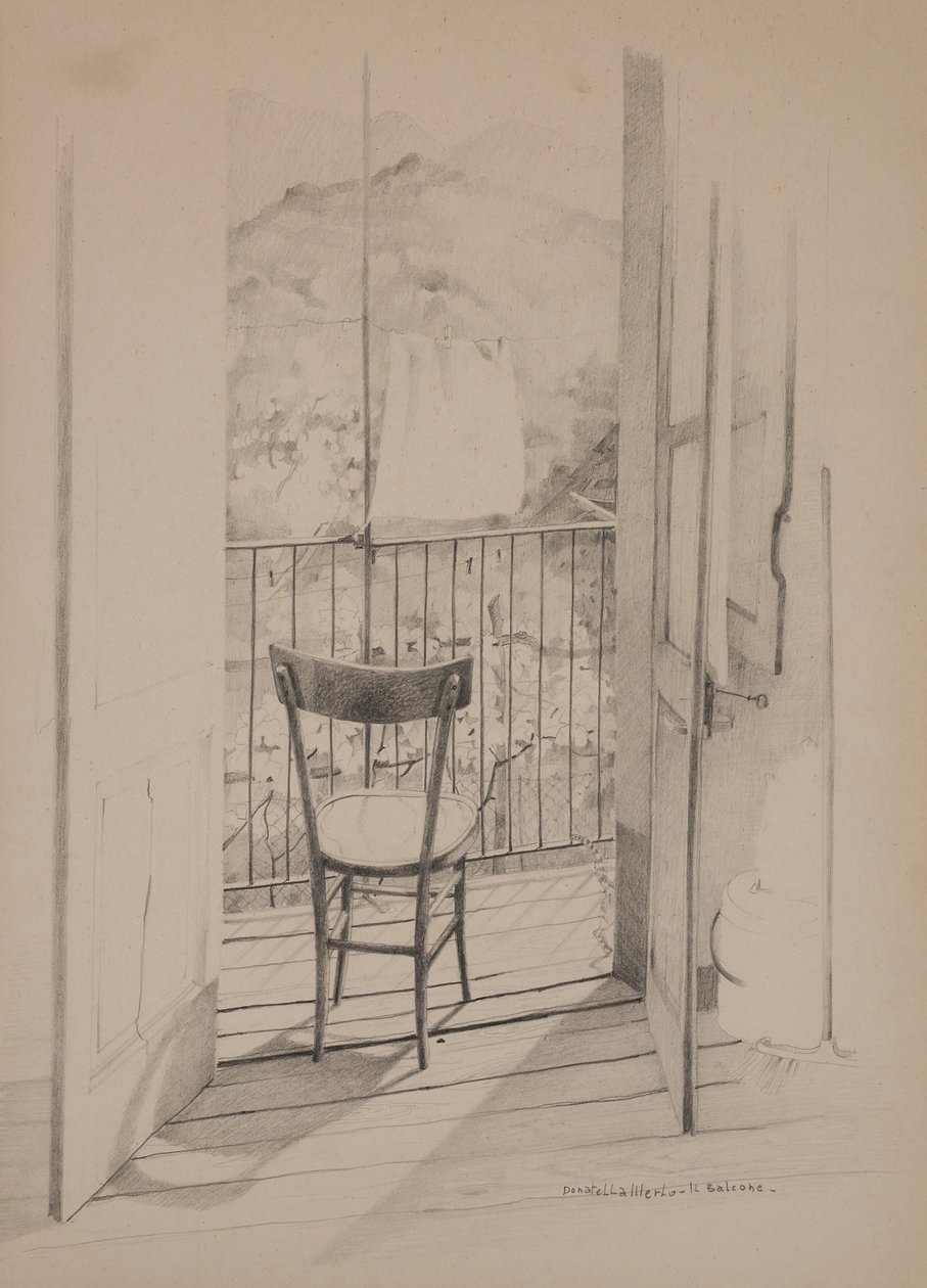 Balkon, cca 1975 (kresba na papíře) od Donatella Merlo