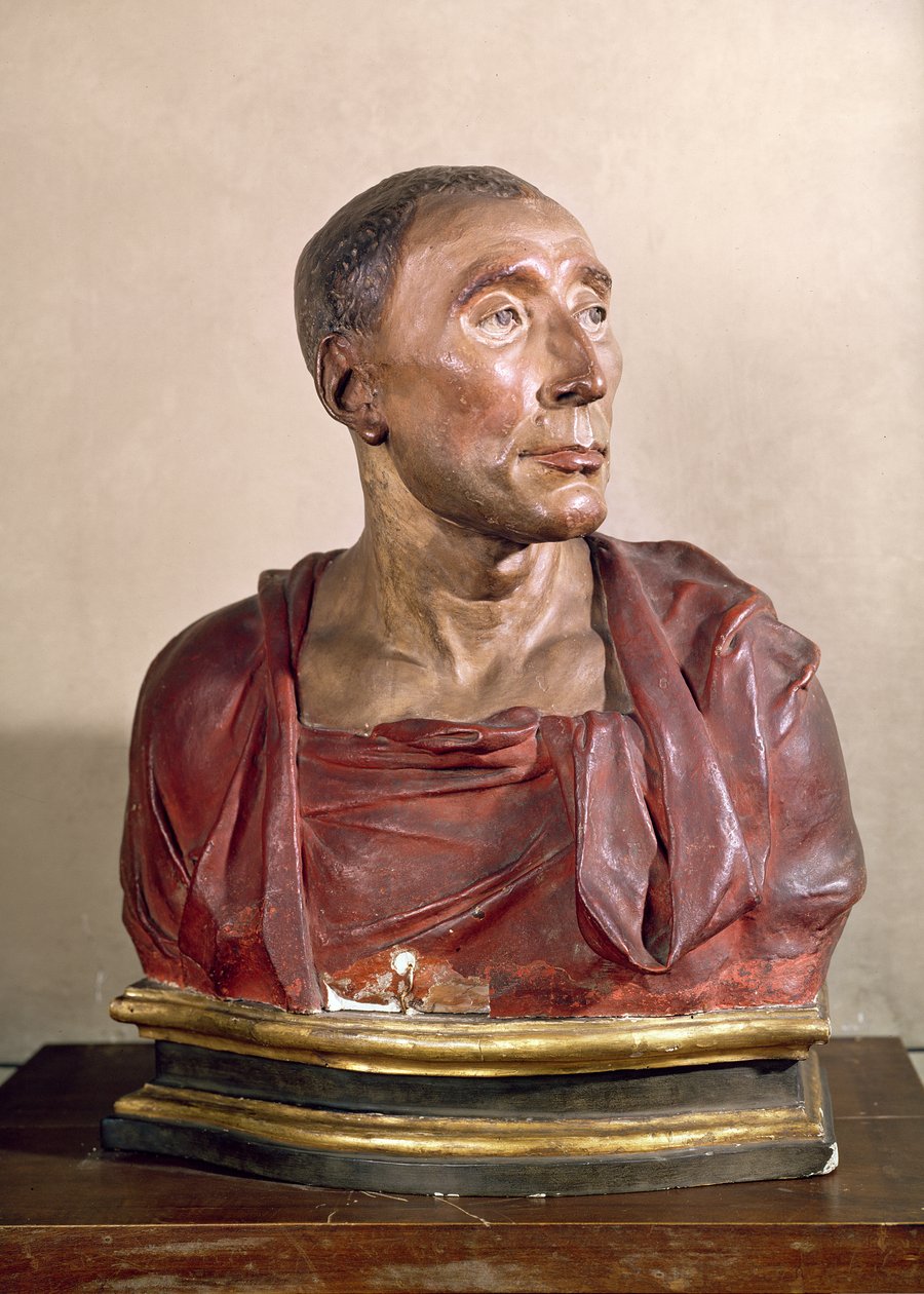 Portrétní busta condottiere Niccolo da Uzzano (1359-1431) (polychromovaná terakota) (viz také 100339 a 228520) od Donatello