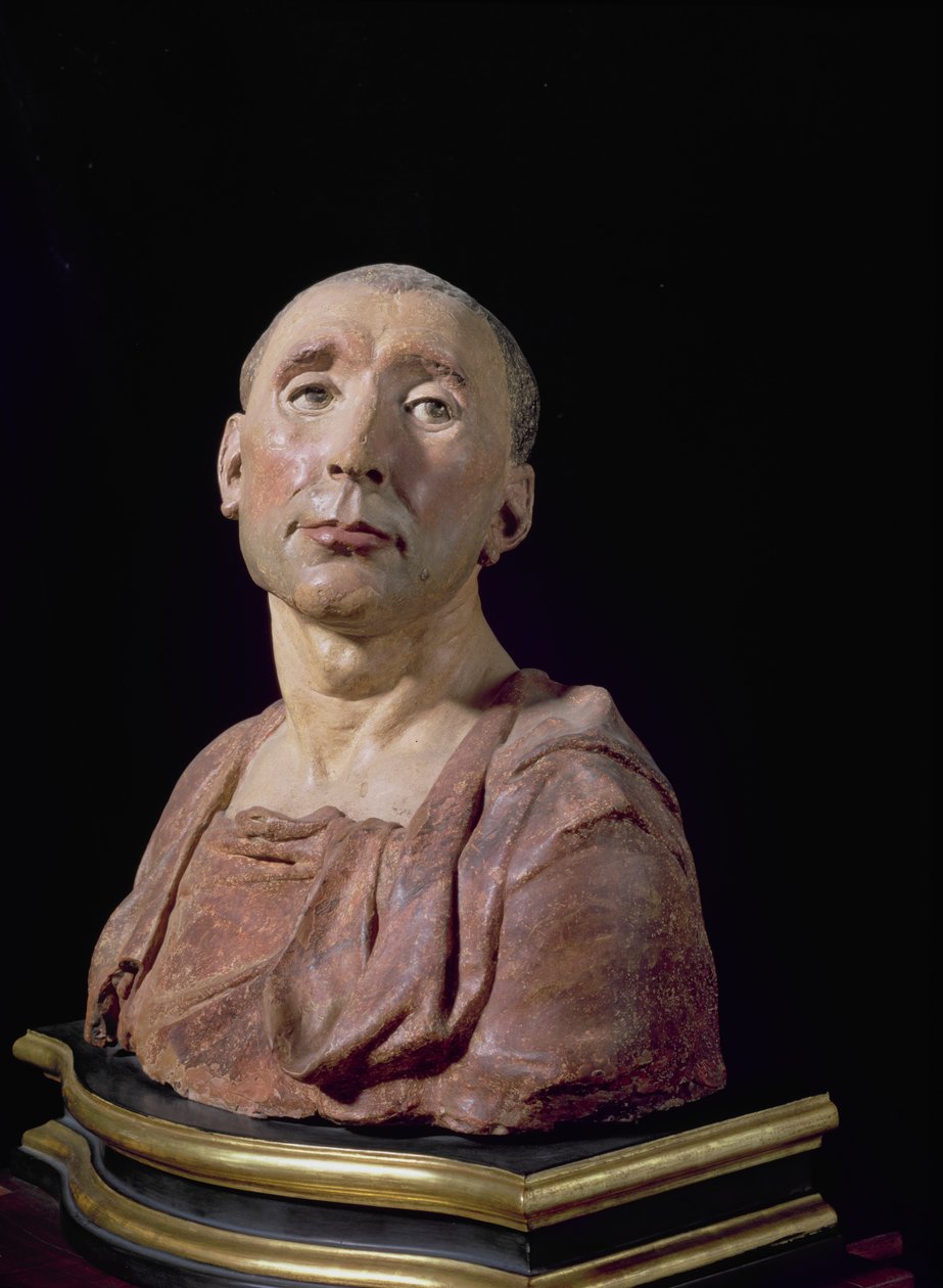 Portrétní busta condottiere Niccolo da Uzzano (1359-1431) (polychromovaná terakota) (viz také 85211 a 228520) od Donatello