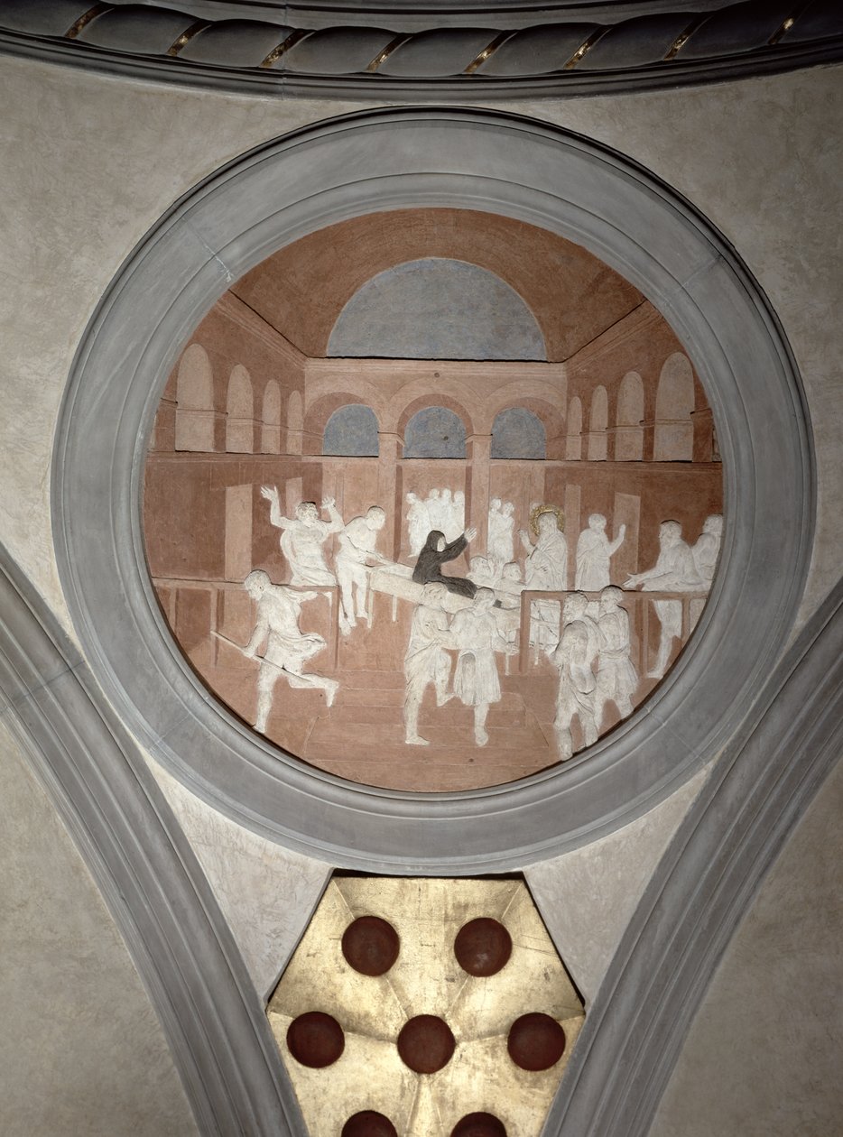 The Raising of Drusiana, medailon spanrel, c.1425 (sádra) od Donatello
