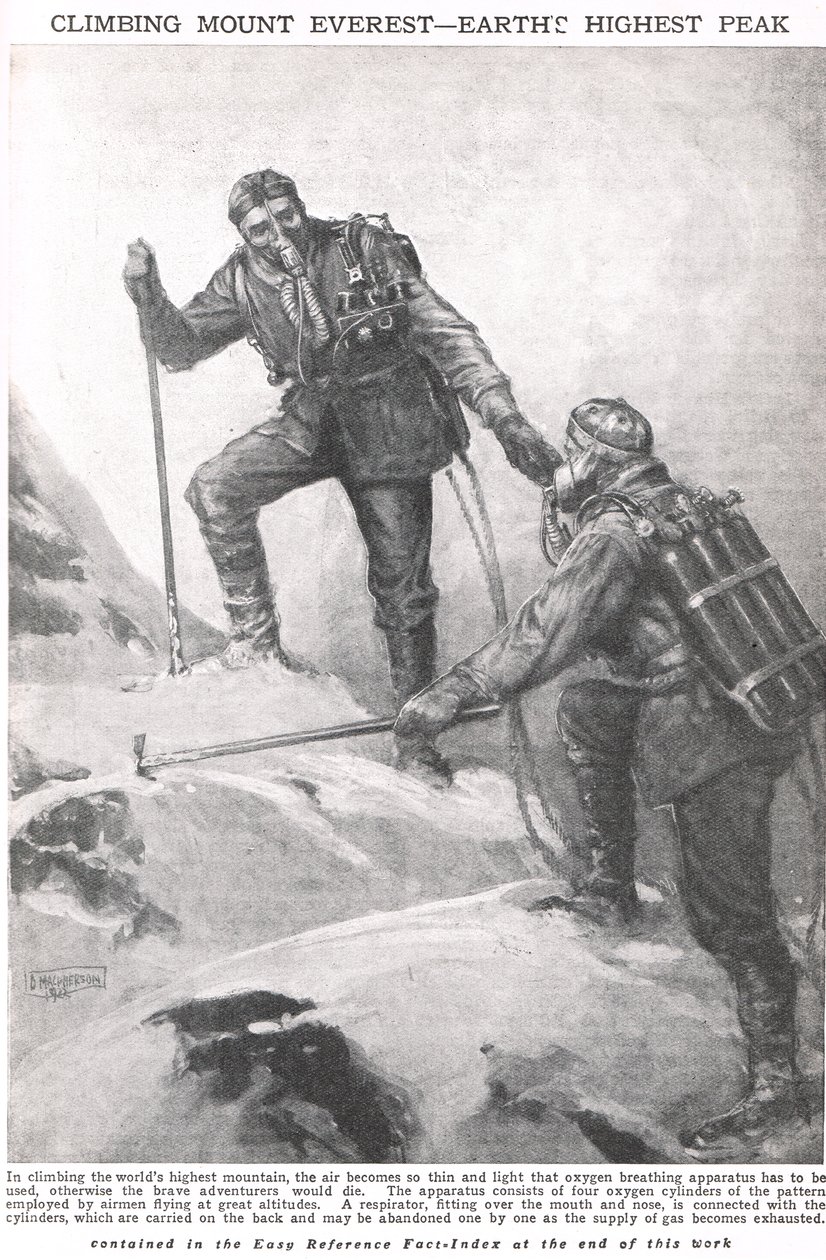 Výstup na Mount Everest, ilustrace z Newnes Pictorial Book of Knowledge, c.1920 od Duncan McPherson