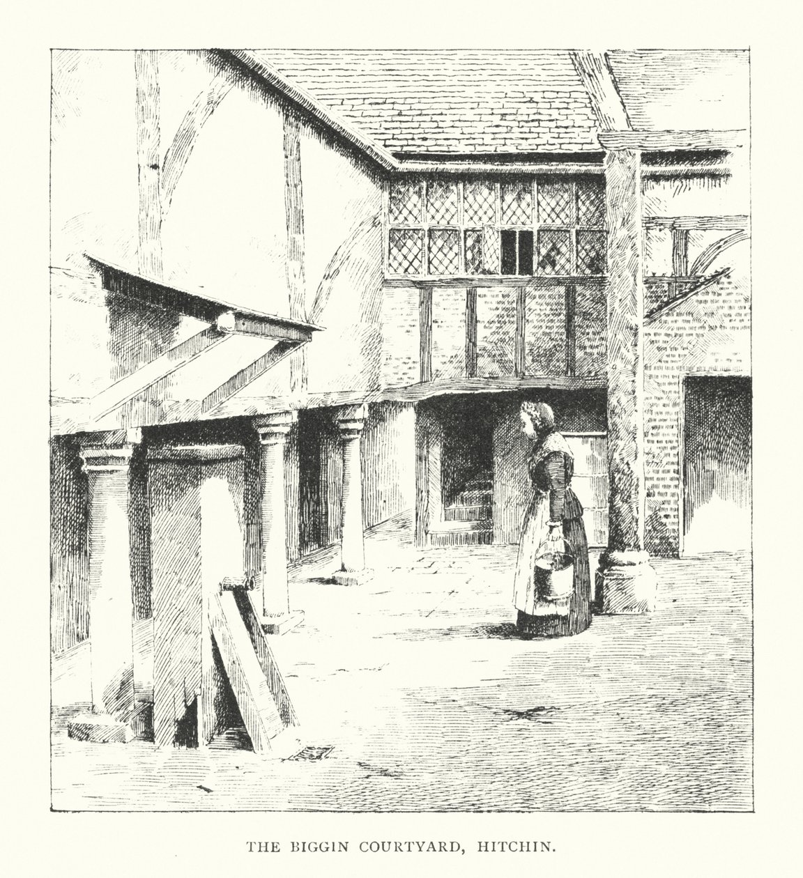 The Biggin Courtyard, Hitchin (litografie) od Duncan Moul