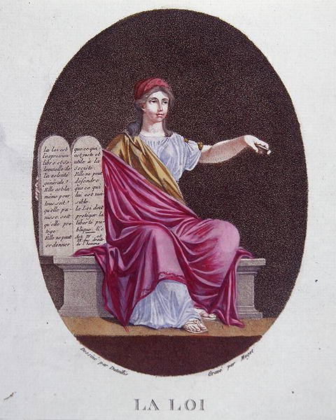 Alegorie práva, kolem 1792 (barevná rytina) od Dutaillis (after)