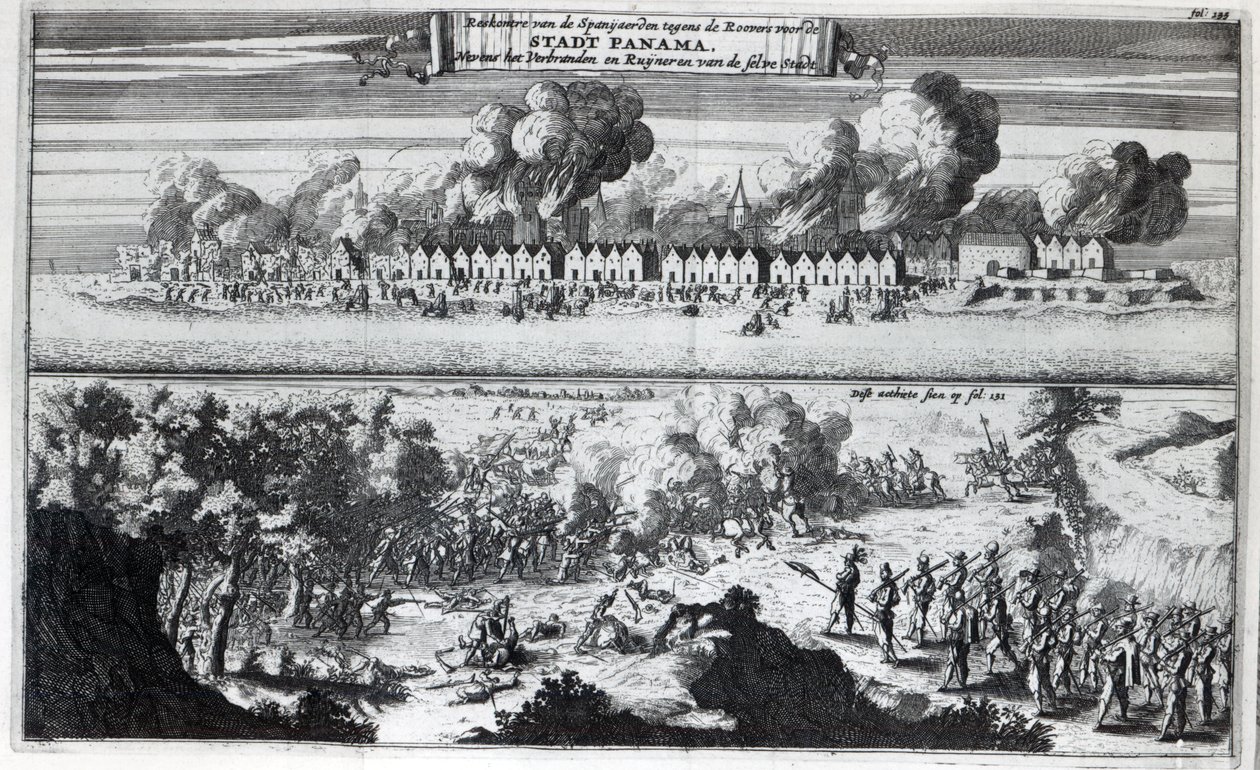 Bitva mezi Buccaneers a Španěly během útoku na Panamu v roce 1671, 1678 od Dutch School