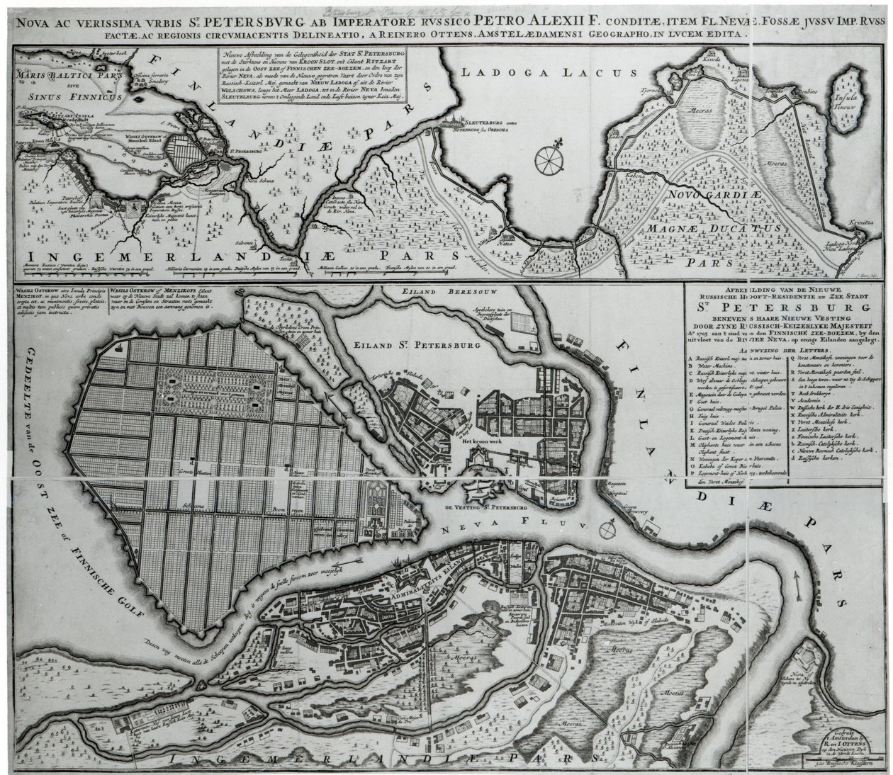 Mapa Petrohradu, kolem roku 1750 od Dutch School
