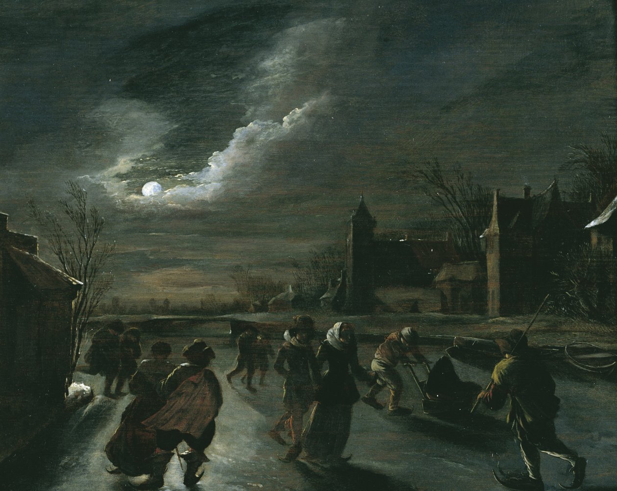 Moonlight scéna s bruslaři od Dutch School