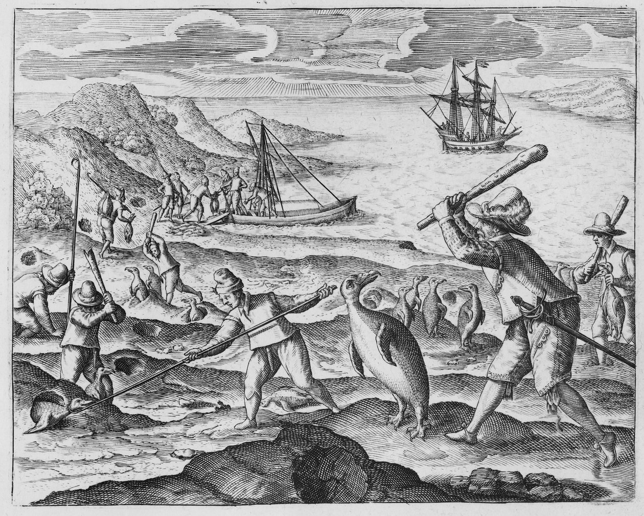 Lov tučňáků, 1598 od Dutch School