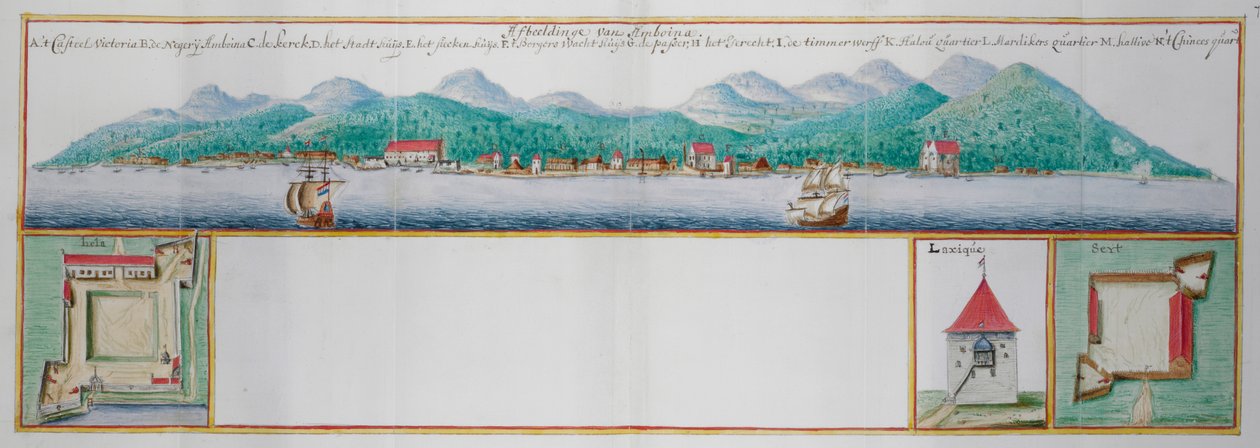 Barevný pohled na Amboynu. od Dutch School