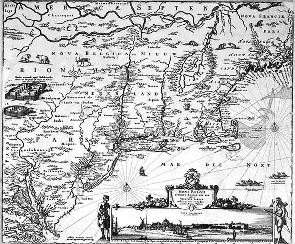 Mapa New Amsterdam, c.1650 (rytina) od Dutch School