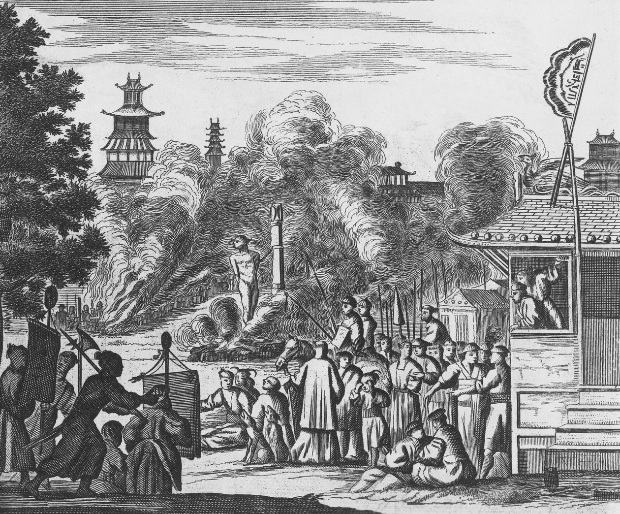 Pronásledování křesťanů v Japonsku, cca 1680 (rytina) od Dutch School