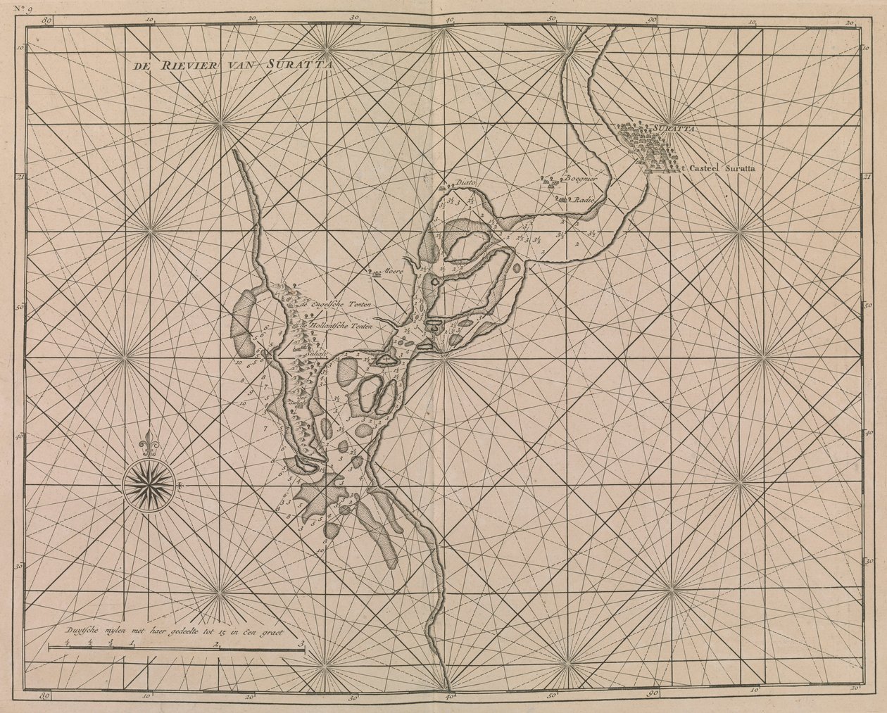 Příjezd k řece Surat, asi 1726 (tisk) od Dutch School