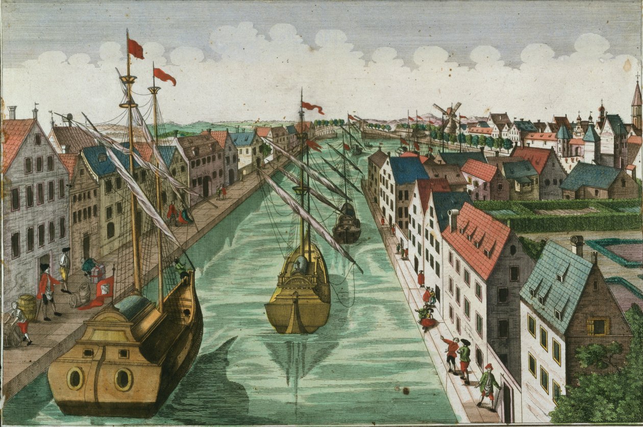 Pohled na Kettle Gate v Delftu od Dutch School