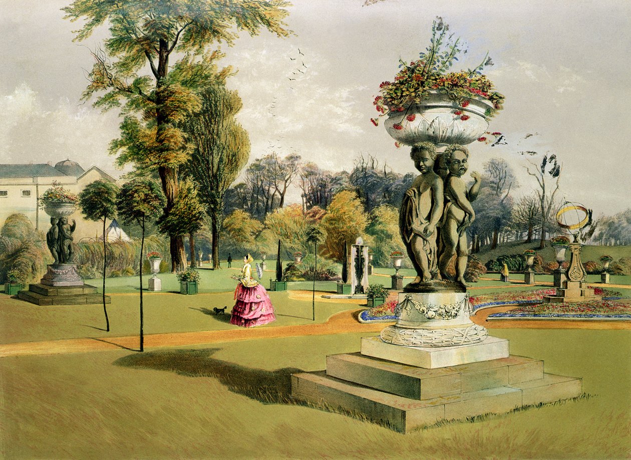The Terrace Garden, Woburn Abbey (chromolitho) od E. Adveno Brooke