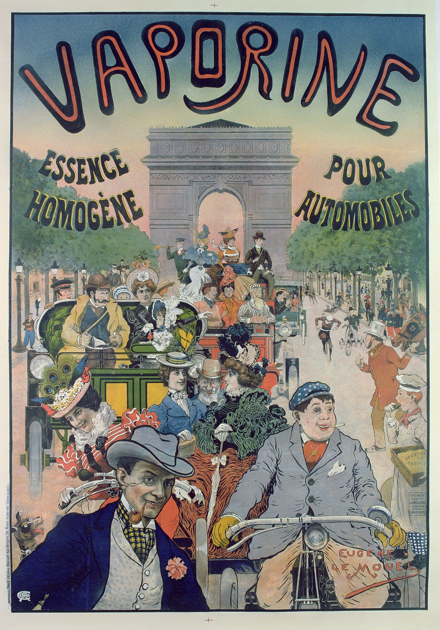 Plakát inzerující benzínový olej Vaporine color litho od E. Le Mouel
