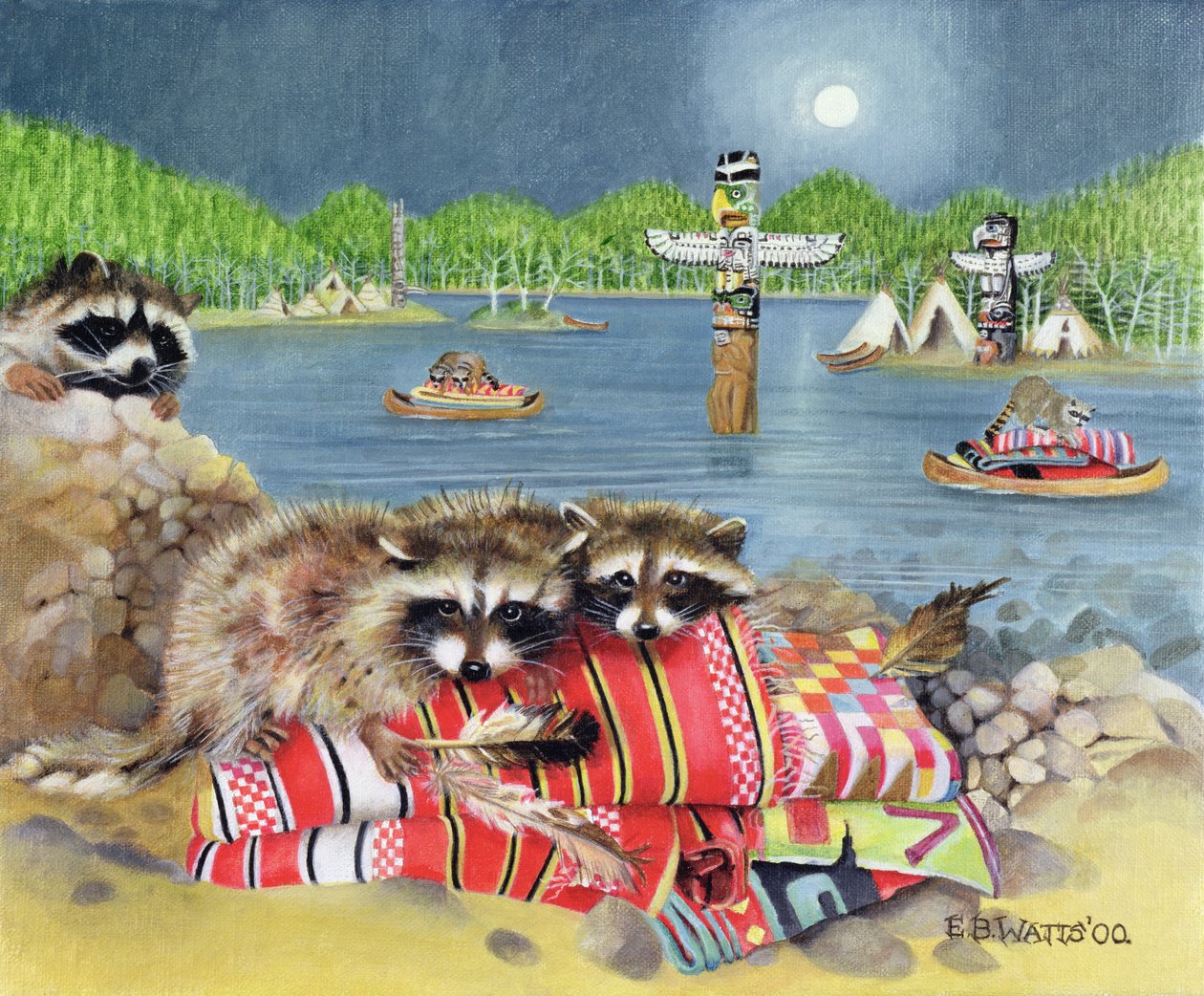 Racoons, 2000 (akryl na plátně) od E.B. Watts