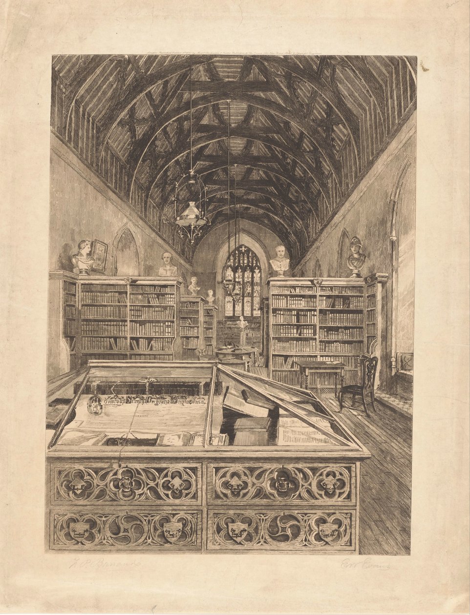 Interiér knihovny od E.W. Evans (signed by artist)