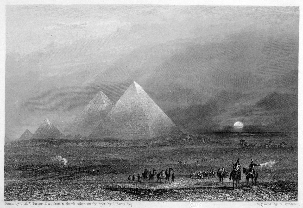 Pyramidy, Gíza, Egypt, 19. století od E. Finden