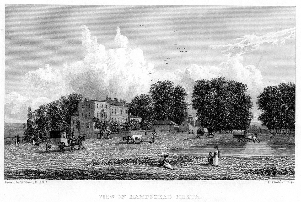 Pohled na Hampstead Heath, Londýn, 19. století. od E. Finden
