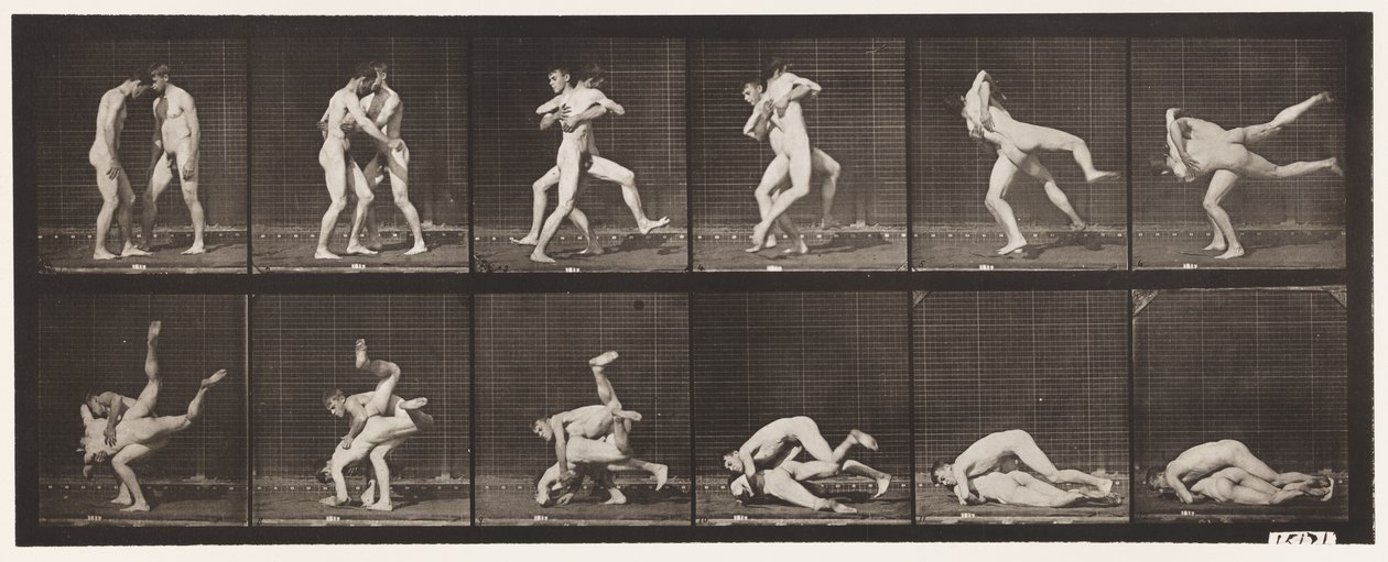 Talíř 347.Zápas, řecko-římský, 1885 od Eadweard Muybridge