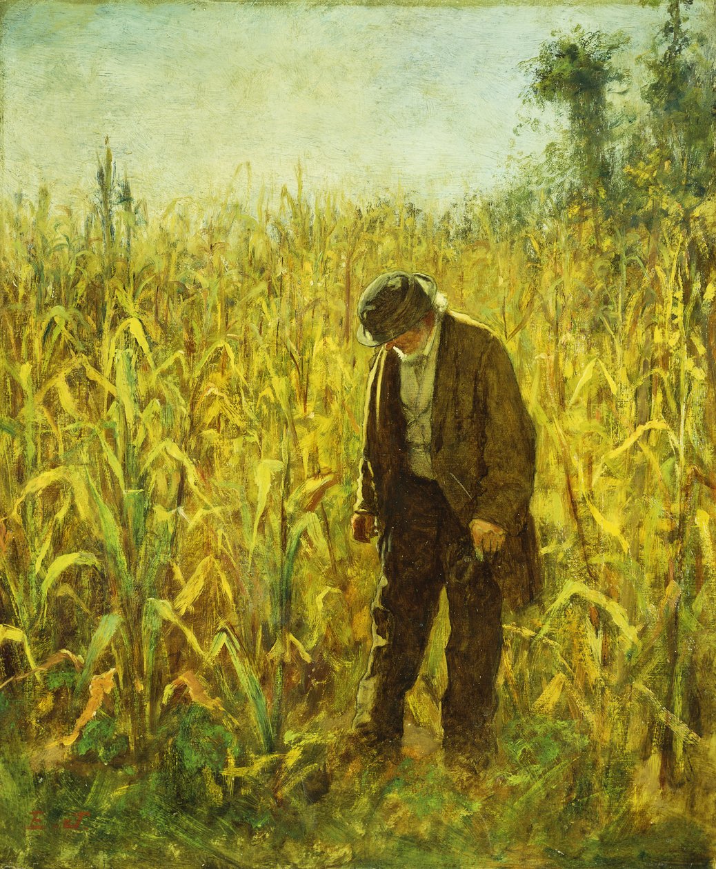 Muž v kukuřičném poli, od Eastman Johnson