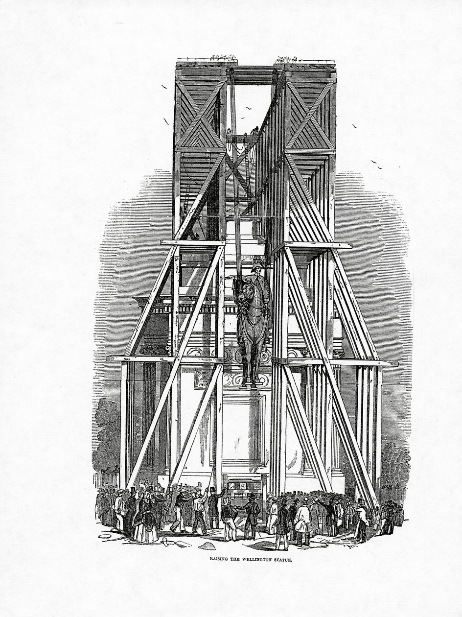 Vztyčení Wellingtonovy sochy, zveřejněno v "The Illustrated London News", 3. října 1846. od Ebenezer Landells