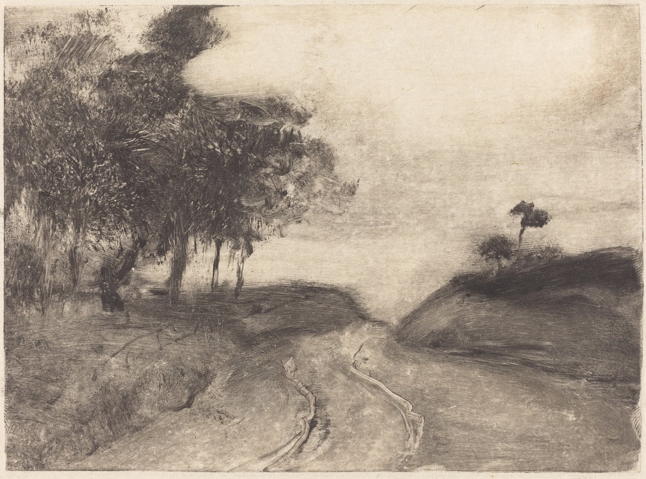 Cesta (La route), asi 1878-1880 (monotyp (černá tuš) na křídovém papíře) od Edgar Degas