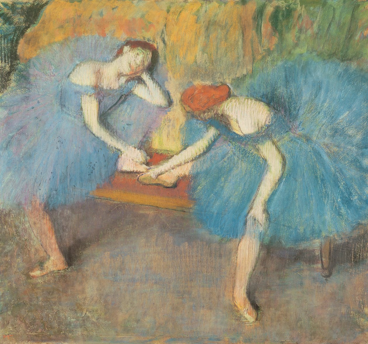 Dva tanečníci v klidu aneb Tanečníci v modrém, kolem roku 1898 (pastel na papíře) od Edgar Degas