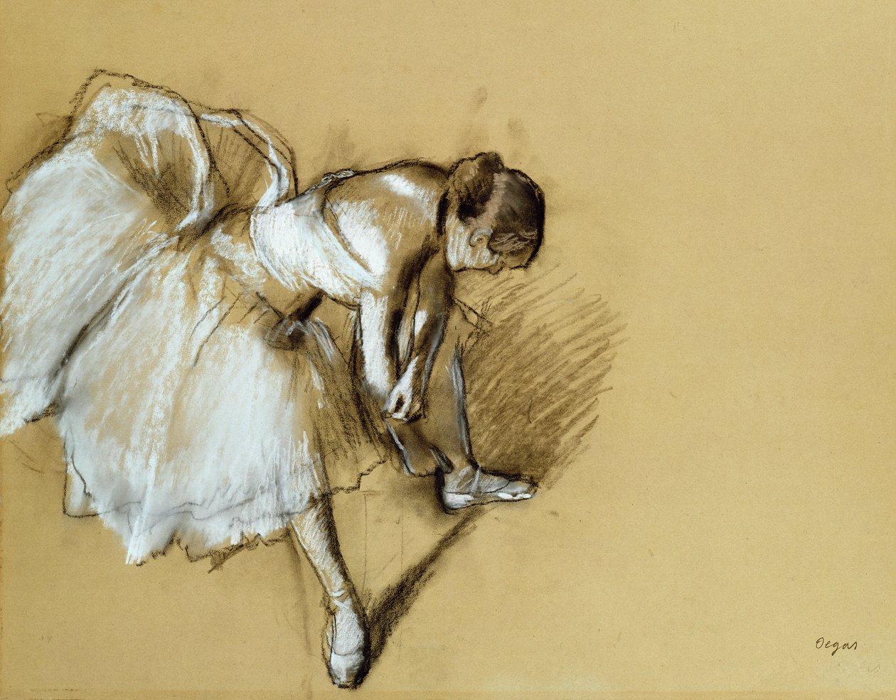 Tanečnice upravuje boty, kolem roku 1890 od Edgar Degas