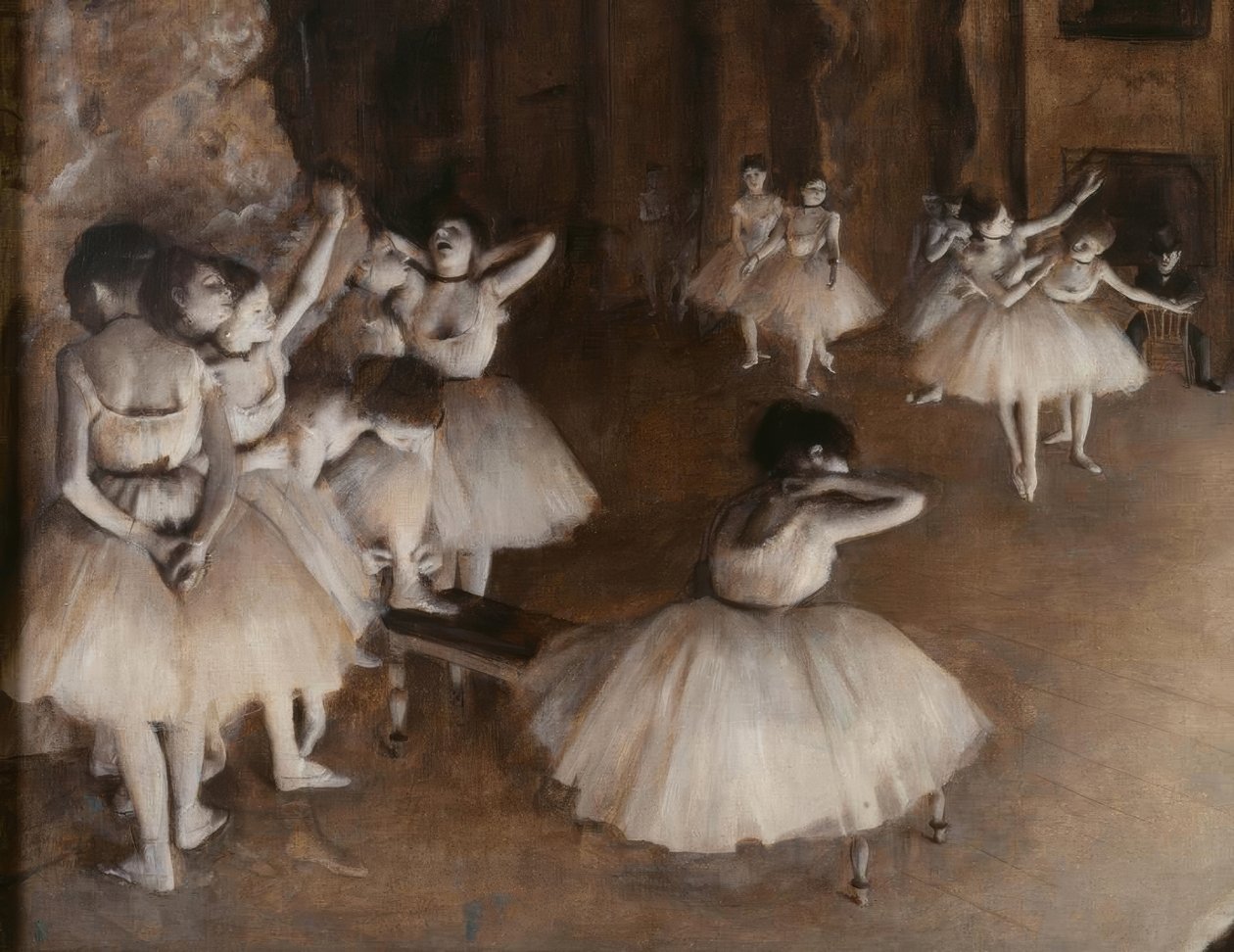 Zkouška baletu na jevišti od Edgar Degas