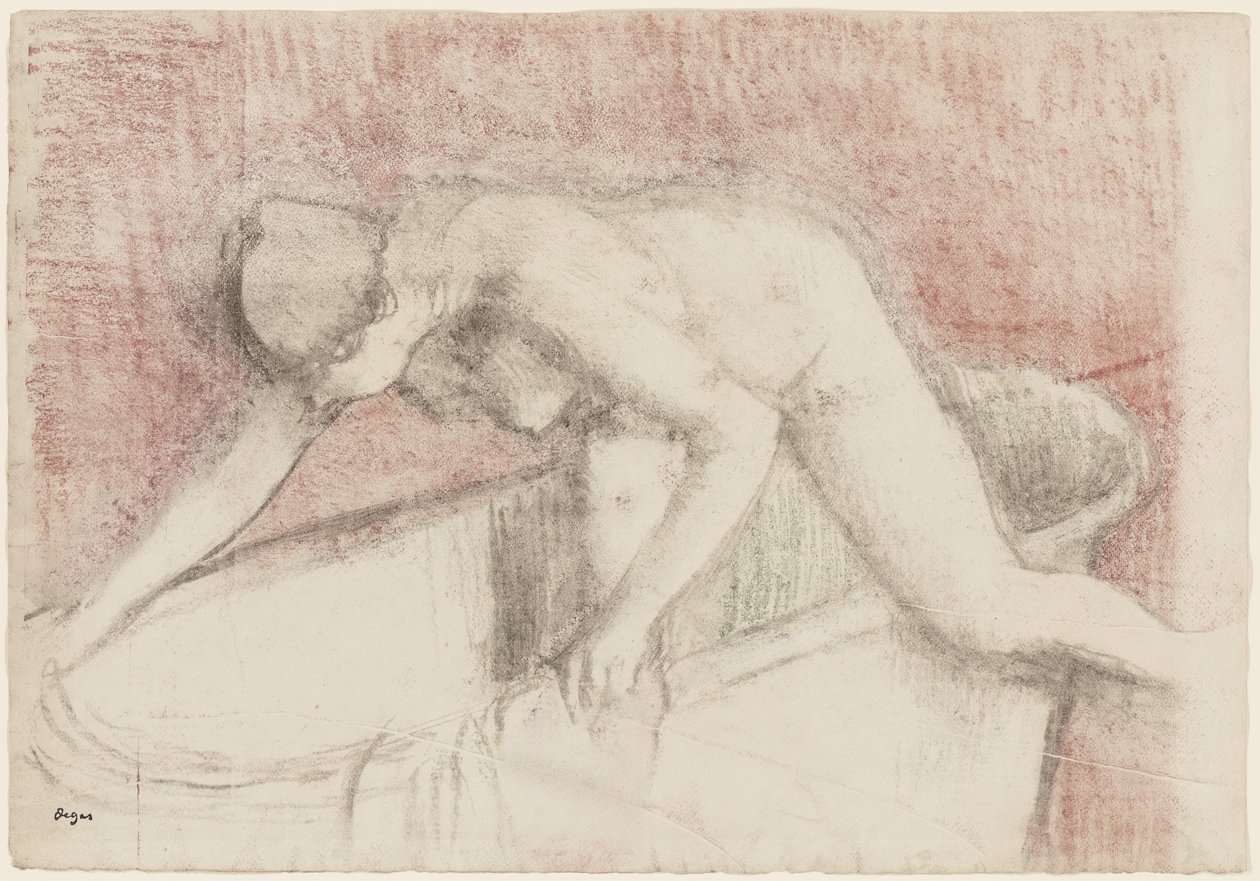 The Bath (kresba křídou a pastelem) od Edgar Degas