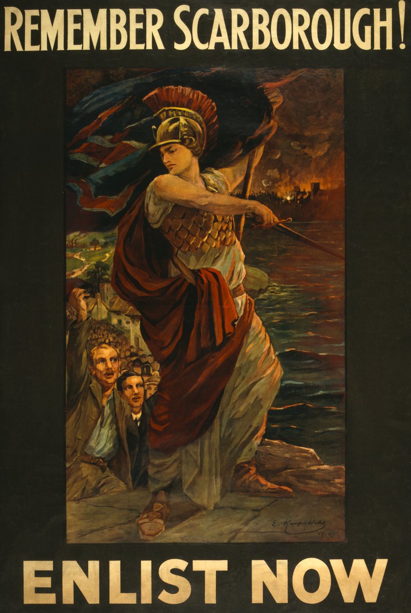 Náborový plakát Nezapomeňte na Scarborough! Narukovat hned, hospoda. 1914 od Edith Kemp Welch