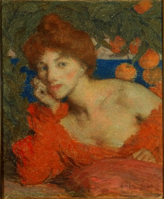 Pod oranžovými stromy, žena v Amalfi. od Edmond Aman Jean