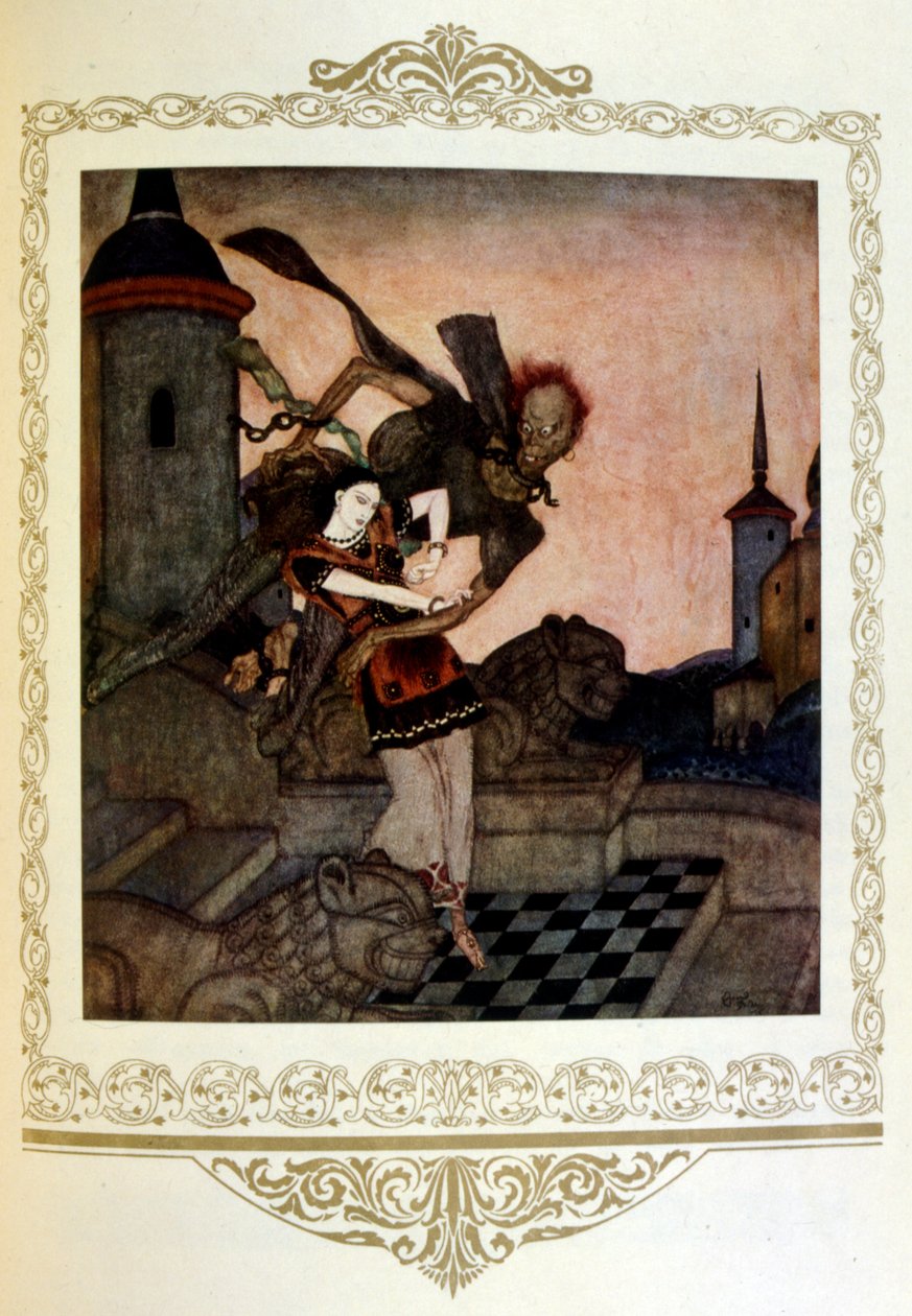 Ilustrace "zajatá princezna. Srbsko" od Dulaca. od Edmund Dulac