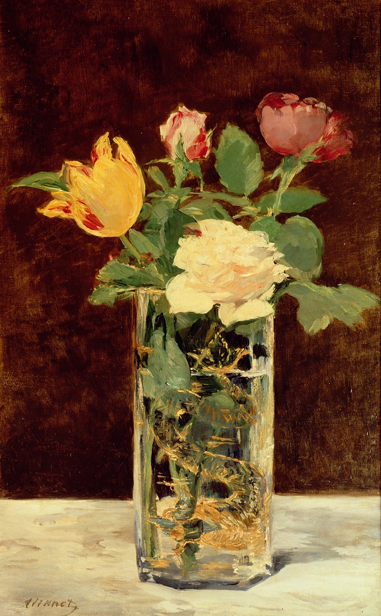 Růže a tulipány ve váze, 1883 od Édouard Manet