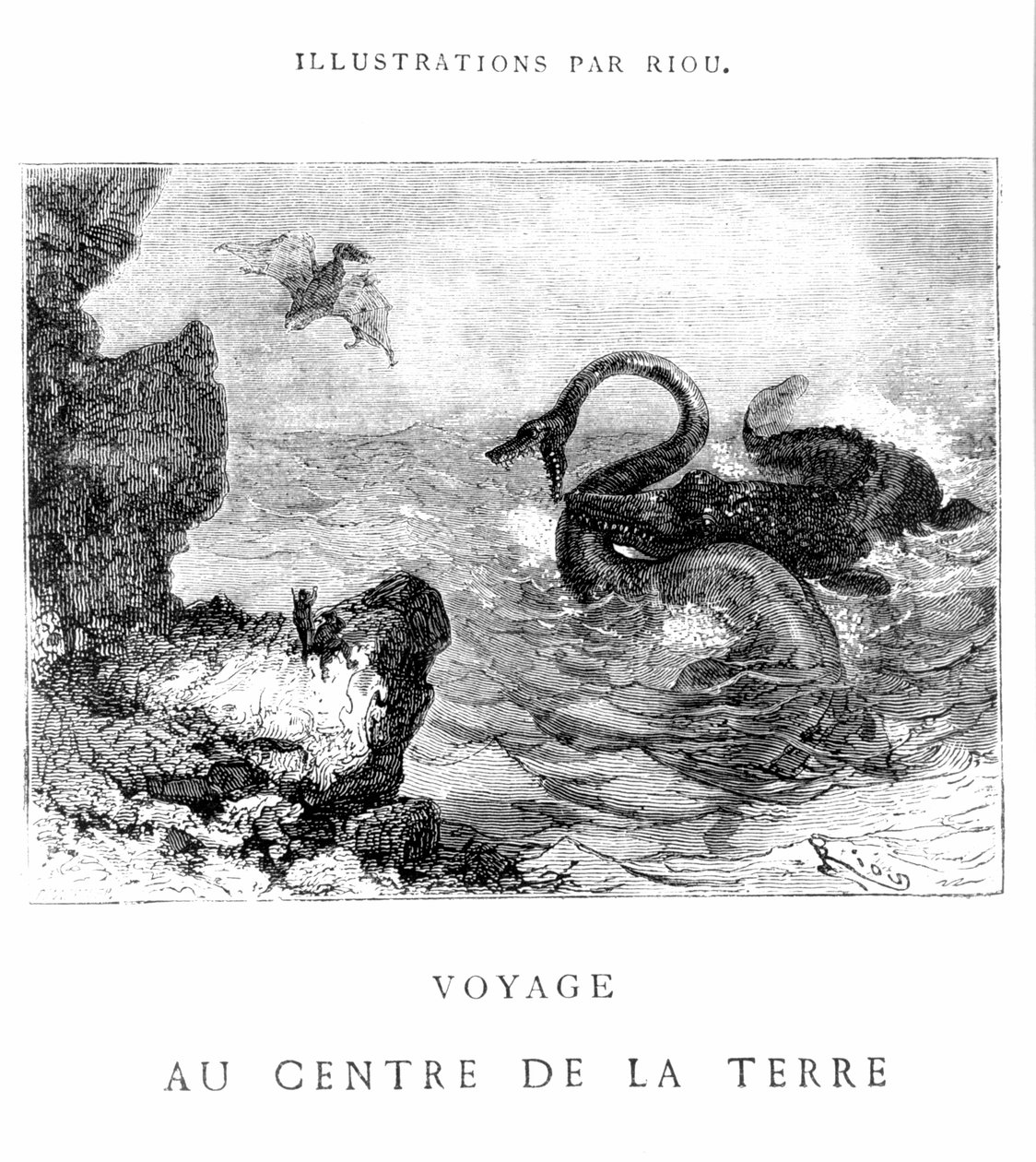 Ilustrace z „Voyage au centre de la terre“ od Julese Verna (1828-1905), vyryto Pannemakerem, vydal J.Hetzel, 19. století od Edouard Riou