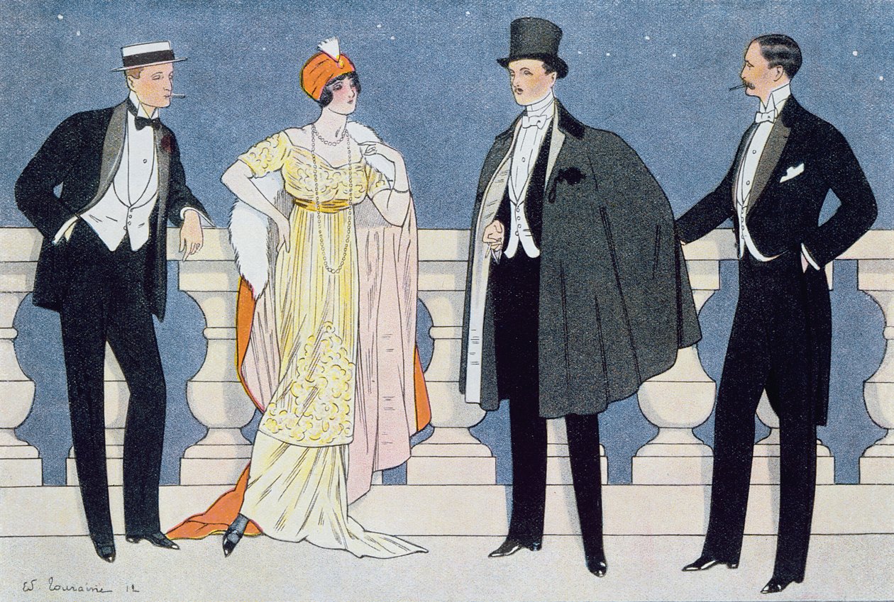 Elegantní večerní šaty pro muže a ženy, ilustrace z 